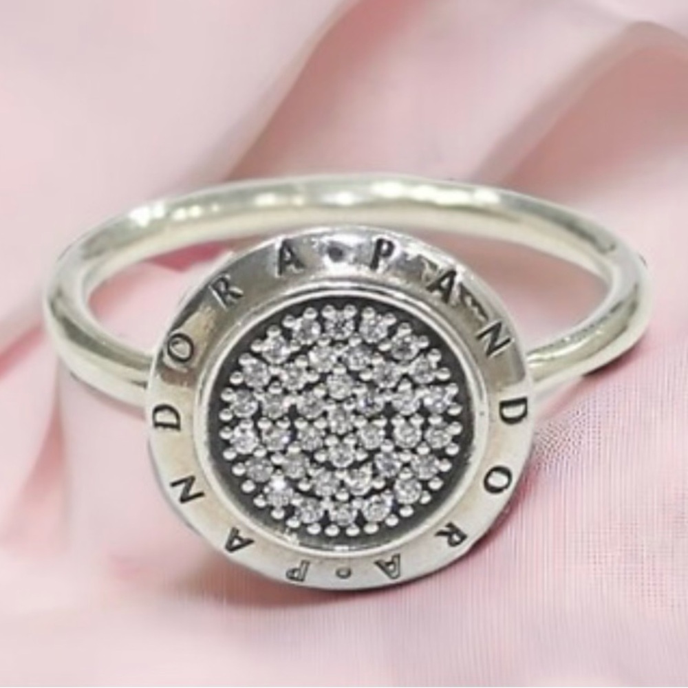 Pandora Logo Sterling Silver Ring with Pave Intricate Detailing - Picture 4 of 4